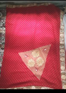 Red Block Buti Saree With Net And Siquence Border