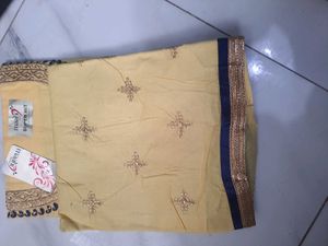 Cotton Unstitched Suit with Neck Embroidery | Soft