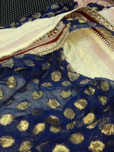 Off White Blue Heavy Saree Women