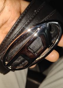 Diesel Black Leather Belt with Silver Logo Buckle