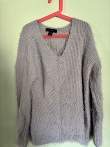 Lavender Fuzzy V-Neck Sweater