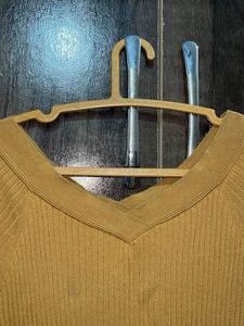 Mustard V-Neck Ribbed Top