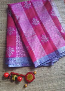 Pink and Grey Tussar Silk Saree