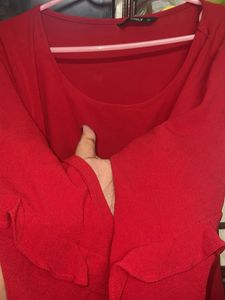 ONLY Red Ruffle Sleeve Top