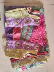 Green,Pink & Lavender Bandhej Saree