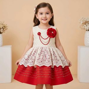 Girls&#39; Party Dress - Red &amp; Beige