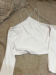 White Long Sleeve Crop Top