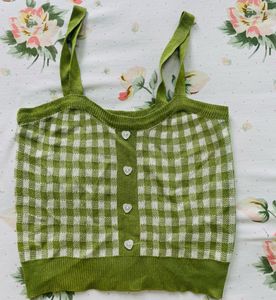 Green Gingham Knit Tank