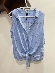 Striped Tie-Front Sleeveless Top