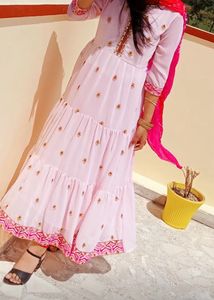 Beutiful Pink Anarkali Kurti With Dupatta