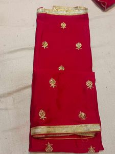 Red &amp; Gold Embroidered Salwar Kameez,