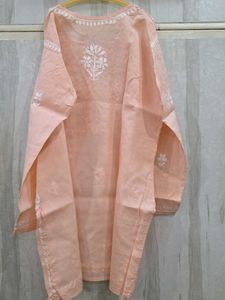 Peach  chikankari Embroidered Kurta