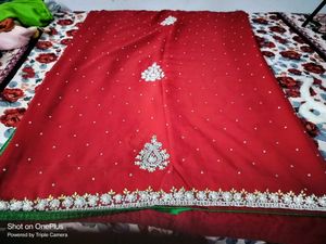 Beautiful Motiya Embroidery Saree And Blouse Work