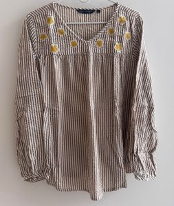 Striped Cotton Top with Embroidered Daisies