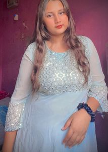 Sky Blue Embellished Anarkali Frock  Set