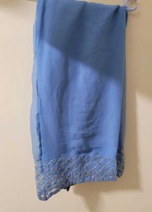 Sky Blue Front Slit Kurta With Pant And Dupatta