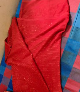 Red Glitter Saree Georgette Material Blouse Piece