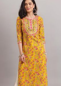Yellow Floral Print Kurti