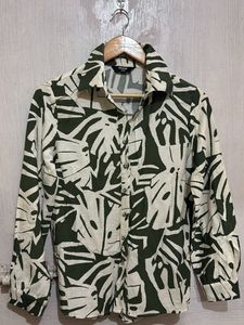 Leaf Print Button-Down Shirt