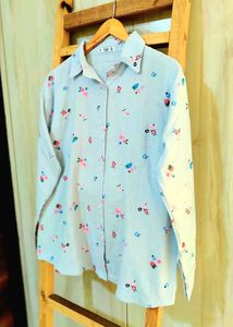 Light Blue Printed Cotton Shirt Size-42