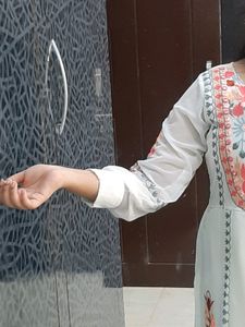White Embroidered Georgette Full Stitched Suit Set