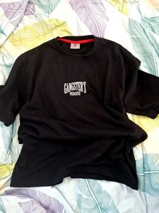 Black Graphic Print T-Shirt five sleeve