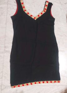 Black Kurti with Gold & Red Trim