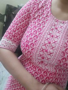Pink Embroidered Kurta frock