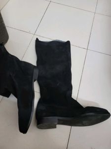 Black Suede Knee-High Boots