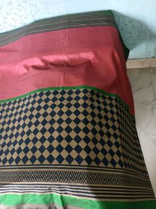GentlyUsed CottonSilk Saree-RustBlackGreenStripes