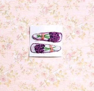 Handmade Embroidered Lavender Hair Clips