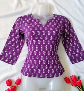 Purple Cotton Short Kurthi