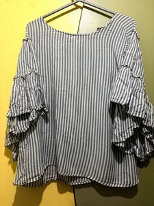 Striped Ruffle Sleeve Top