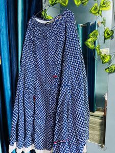 Elegant Indigo Printed Flared Skirt