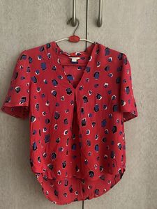 Red Pink Printed V Neck Top