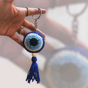 Handmade Crocheted Evil Eye Keychain Charm