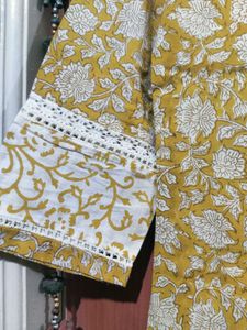 Bunaai Yellow White Block Print Suit Set
