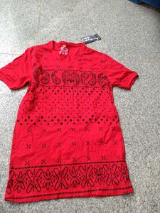 Red Printed V-Neck T-Shirt