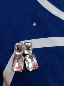 Red &amp; Crystal Ball Earrings Set Of Two Combo