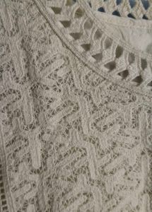 Elegant Cream Crochet Lace Midi Dress