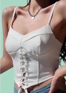 White Lace-Up Corset Top