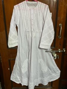 White Chikenkari Hand Work Kurti