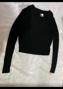 H&amp;M Black Ribbed Long Sleeve Top