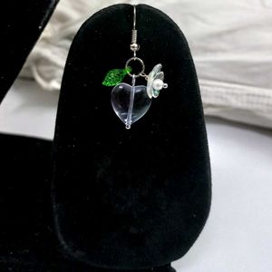 Handmade Blue Heart Earrings with Flower and Leaf