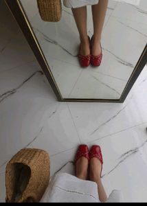 Red Studded Ballet Flats