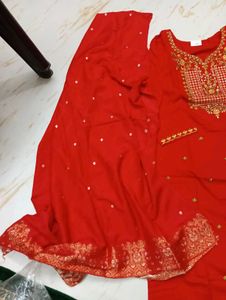 Stitched Elegant Red Kurta Set