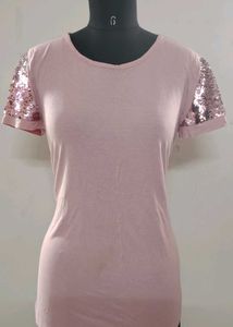 Pink Sequin Sleeve T-Shirt