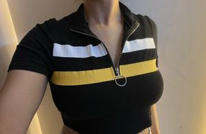 Striped Zip-Up Crop Top