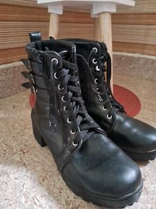Black Buckle Accent Combat Boots
