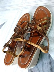 Brown & Gold Strappy Sandals